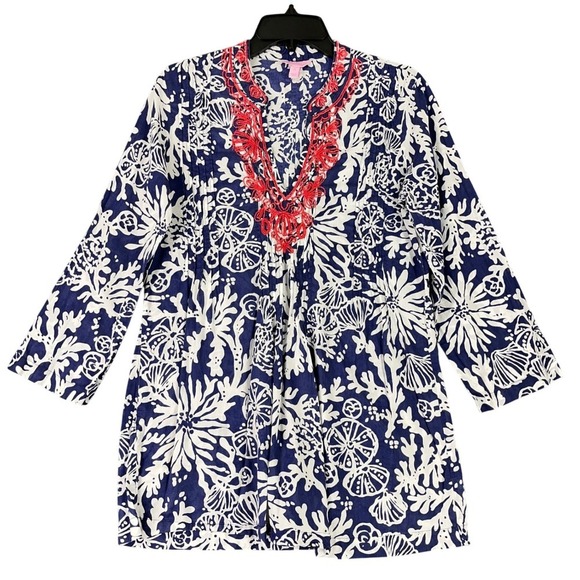 Lilly Pulitzer Tops - Lilly Pulitzer Embroidered Tunic Dress M Resort Vacation Boho Coastal‎ Relaxed